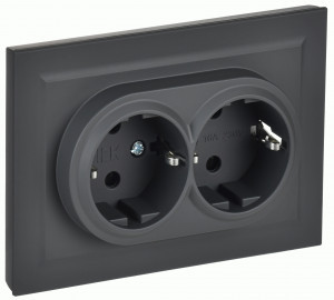 IEK BRITE роз. СУ 2 мест. земля(штор.) 16А РСш12-3-БрГ графит BR-R24-16-K53-F