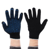 Перчатки вязаные ЛЮКС х/б с ПВХ напылением &quot;Протектор&quot; 5 нитей, черные, Х-нить, 62 гр