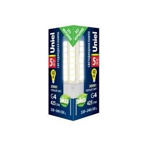 Uniel G4 220V 5W(425lm) 3000K 2K прозрачная 16x45 LED-JC-220/5W/3000K/G4/CL