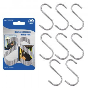 Крючок навесной, 8шт/уп, цена за уп (кратность 6шт!!!) нерж.сталь VL52-32 Мультидом