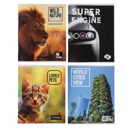 Тетрадь общая 48 листов в клетку, блок №2, обложка ватман 120 г/м2, скрепка