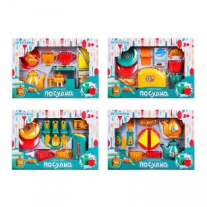 ИГРОЛЕНД Игровой набор Посудка, пластик, 9-11 пр., 35х24х7 см, 4 дизайна