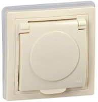 IEK KVARTA роз. СУ 1 мест. 16А (земля) (шторки) (крышка) IP44 РСбш10-3-ККм-44 крем. KV-R16-16-44-K33