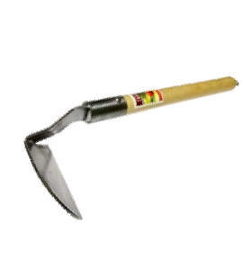 Тяпка косая малая, 40х110мм, толщина титана 3мм, черенок лакированная осина 30см