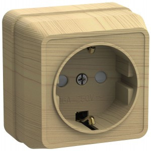 IEK ОКТАВА роз. ОУ 1 мест. c з/к с защ.штор. 16А СОСНА (светлое дерево) РСш20-3-ОС