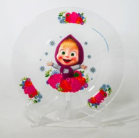 Тарелка Маша и Медведь/Малина 19,5см стекло (кратность 12шт!!!) МФК ММТ195-2