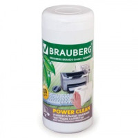 Чистящие салфетки BRAUBERG "Power Clean"в тубе 100шт влажные для пластика 510123