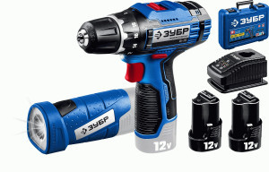ЗУБР дрель-шуруповерт 12В, 40Нм, 2 АКБ тип Т7 (2Ач), LED фонарь, кейс, DL-121-22F