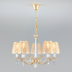 EUROSVET Люстра 5x40W 340х910 металл перламутровое золото/прозрачный/золото Alcamo 60103/5