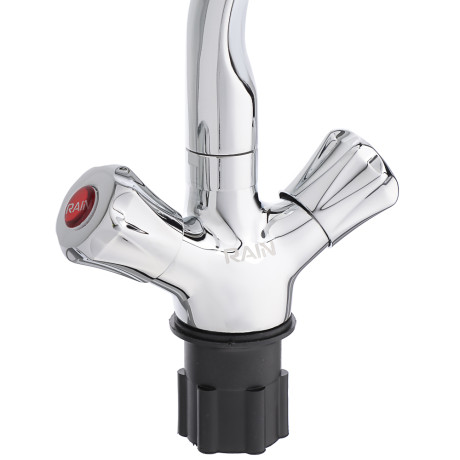 RAIN Смеситель для кухни Уран, высокий, кран-буксы 1/2, гайка, латунь, хром