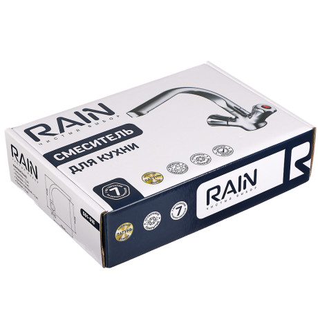 RAIN Смеситель для кухни Уран, высокий, кран-буксы 1/2, гайка, латунь, хром