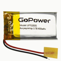 Ак-р Li-Pol GoPower LP752035 PK1 3.7V 400mAh с защитой (1/20)
