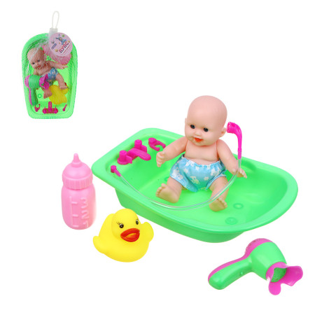 ИГРОЛЕНД Пупс 12 см в ванночке с аксессуарами, PVC, PP, 10х8х16 см