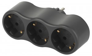 ЭРА разветвитель (тройник) 3роз.  16А  плоский черный , земля (пластик премиум) SPx-3e-B (РФ) 59723