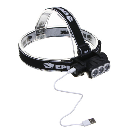 ЕРМАК Фонарь налобный, 3 LED, 1200мАч, 3 режима, 8,3х3,8х5,4см, USB кабель, пластик