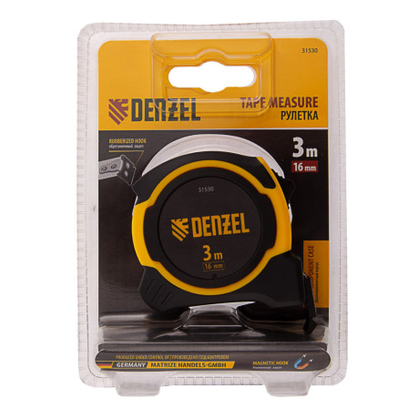 Рулетка 3м х 16мм, двухкомп. корпус, магнитный обрезиненный зацеп Denzel