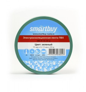 Smartbuy Изолента ПВХ 15/20 0.13х15мм, 20метров, зеленая (SBE-IT-15-20-g)