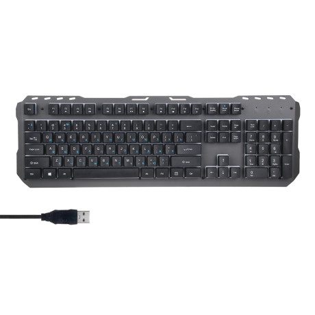 Клавиатура мембранная BY, 104кл., синяя подсветка, металл, синяя кириллица, каб.140см