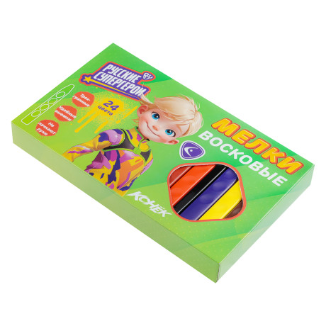 BY Русские Супергерои Мелки восковые пласт., 24 цвета, эрг.3-гранная форма, 10см, "Конек Джуниор"