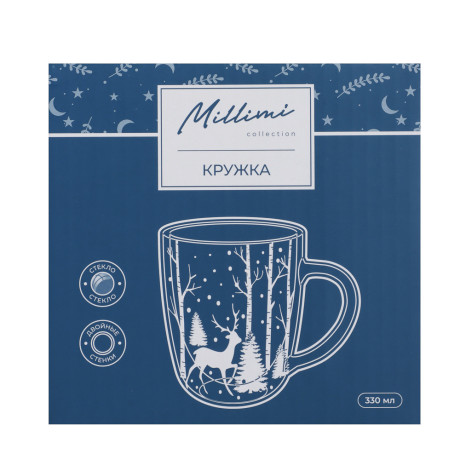 MILLIMI Кружка с двойными стенками "Новогодняя", 330 мл, стекло