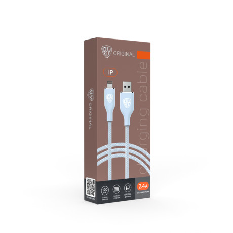 BY Кабель для зарядки Elite iP, 1м, 2.4А, Быстрая зарядка, голубой