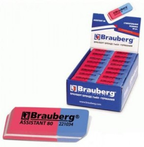 Резинка стирательная BRAUBERG "Assistant 80", 41х14х8мм, цвет крас/син, в карт. дисплее, 221034