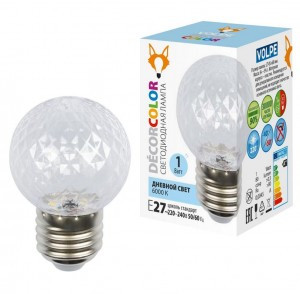 Лампа св/д Volpe  G45 E27 1W 6000K "Ананас" д/гирлянды "Белт Лайт" прозрач LED-D45-1W/6000K/E27/CL/С