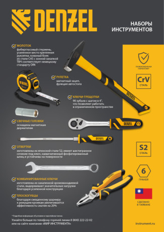 Набор инструментов, 1/2", 1/4", CrV, S2, пластиковый кейс, 84 предмета Denzel