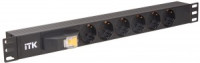 ITK PDU 6 розеток DIN49440 (нем. cтанд.), с автоматом на 10А,1U, без шнура, вх. IEC320 C14, алюминие
