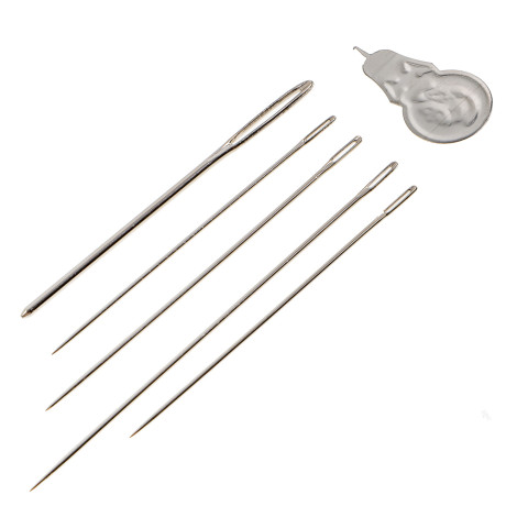 Набор игл 60шт для шитья + нитевдеватель, сталь, арт НС-025