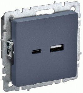 IEK BRITE мех. роз. СУ USB A+C 18Вт РЮ11-1-БрМ маренго BR-U22-018-K35