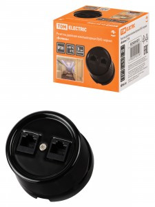 TDM Болонь Розетка двойная компьютерная RJ45 черная Ретро SQ1820-0251