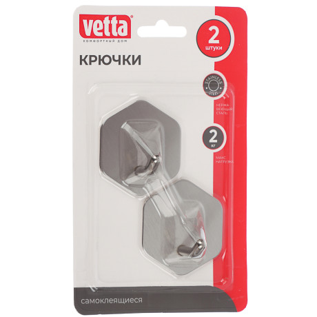 Крючки самоклеящиеся тм VETTA, 4,5x4,5см, нерж.сталь 201, 2шт, 3 дизайна