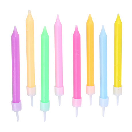 FNtastic Набор свечей для торта 8 шт с подставками, 8 см, неоновый цвет, парафин, пластик