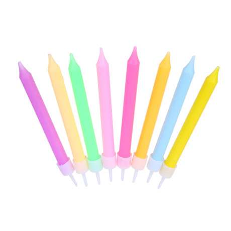 FNtastic Набор свечей для торта 8 шт с подставками, 8 см, неоновый цвет, парафин, пластик