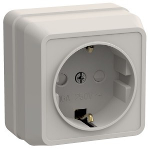 IEK ОКТАВА роз. ОУ 1 мест. c з/к с защ.штор.16А КРЕМ РСш20-3-ОКм