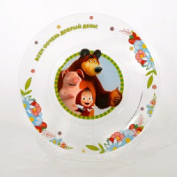 Тарелка Маша и Медведь/Добрый день 19,5см стекло (кратность 12шт!!!) МФК ММТ195-1