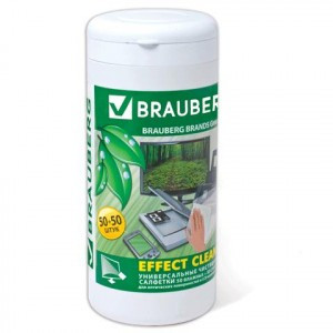 Чистящие салфетки BRAUBERG "Effect Clean" в тубе 50+50шт сухие и влажн. для LCD(ЖК)-мониторов 510121
