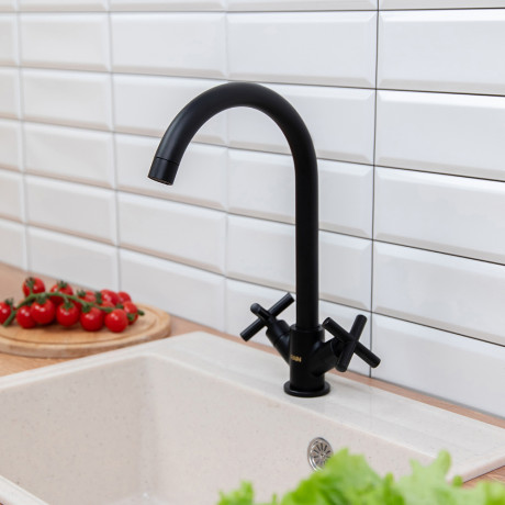 RAIN Смеситель для кухни Кристал, кран-буксы 1/2, гайка, латунь, черный