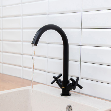 RAIN Смеситель для кухни Кристал, кран-буксы 1/2, гайка, латунь, черный