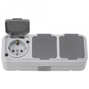 Bylectrica ПРАЛЕСКА АКВА блок (роз. 3 мест. 16А ОУ(земля, крышка, IP54, ABS), серый (РА16-0132 (03))
