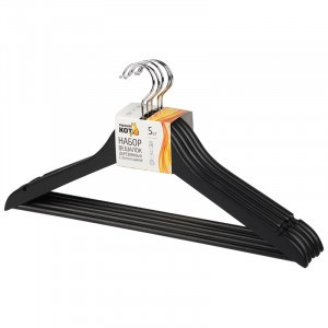 Вешалка-плечики 45см, деревянная с перекладиной, 5шт/уп, черный 311381 Рыжий кот