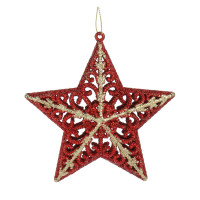 СНОУ БУМ Подвеска декоративная &quot;Звезда&quot; 12x12.5x4 см,  пластик, глиттер, красный