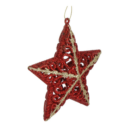 СНОУ БУМ Подвеска декоративная "Звезда" 12x12.5x4 см,  пластик, глиттер, красный