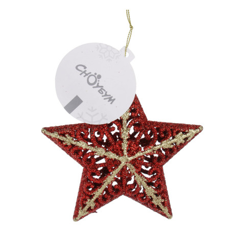 СНОУ БУМ Подвеска декоративная "Звезда" 12x12.5x4 см,  пластик, глиттер, красный