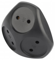 ЭРА разветвитель (тройник) 3роз. 10А плоский черный  (пластик премиум) SPx-3-B (РФ) 59721