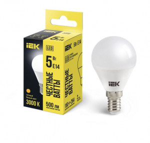 IEK лампа св/д шар G45 E14  5W(500lm) 3000K 2K 85x45 матовая LLE-G45-5-230-30-E14
