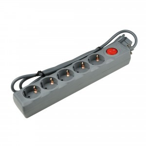 Uniel Universal сет. удл.-фильтр ПВС 3x0.75 5 роз. 1,5 м 10A серый, земля, выкл. S-GSU5-1,5 GREY