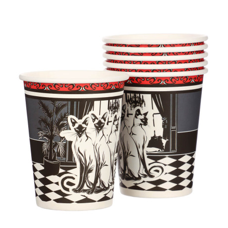 Набор бумажных стаканов Котики нуар, в т/у пленке, 6 шт*250 мл