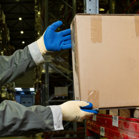 Перчатки трикотажные, полиэфирные, латексное рельефное покрытие, размер 9 Сибртех